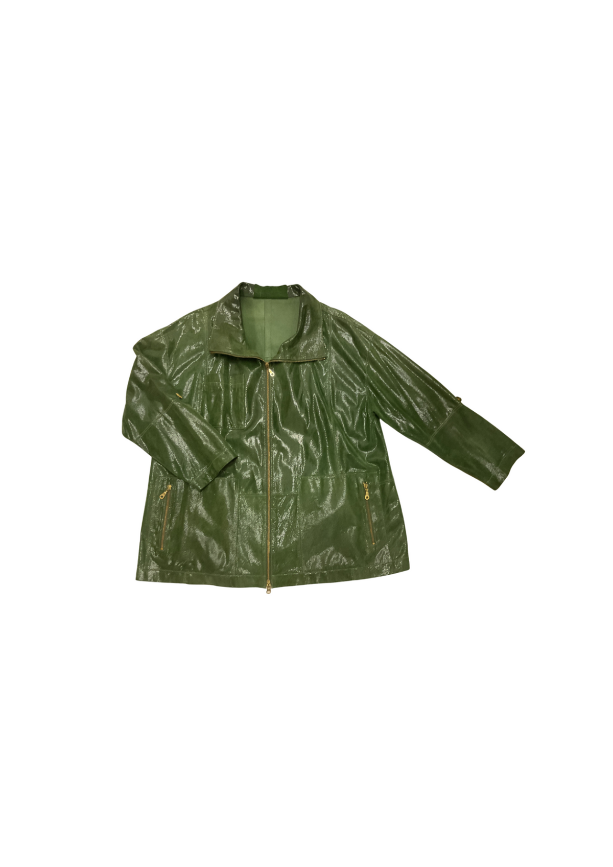 Leather Coat Shiny Green L