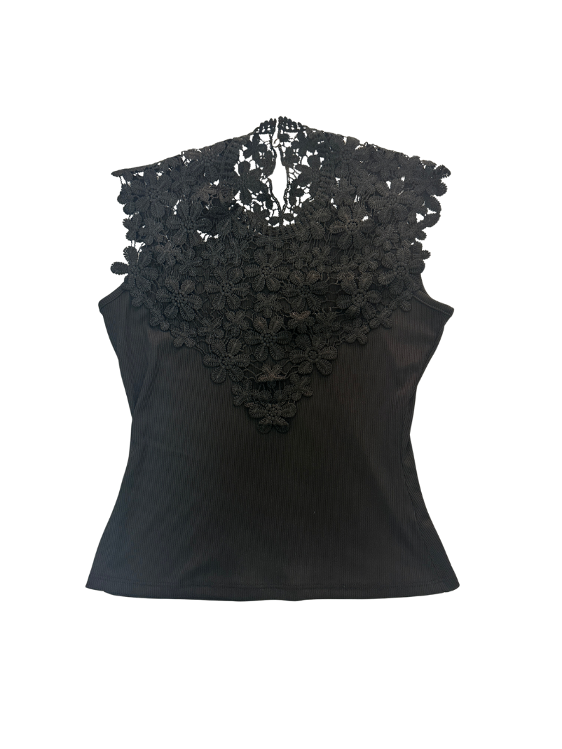 Lace High Neck Top S/M