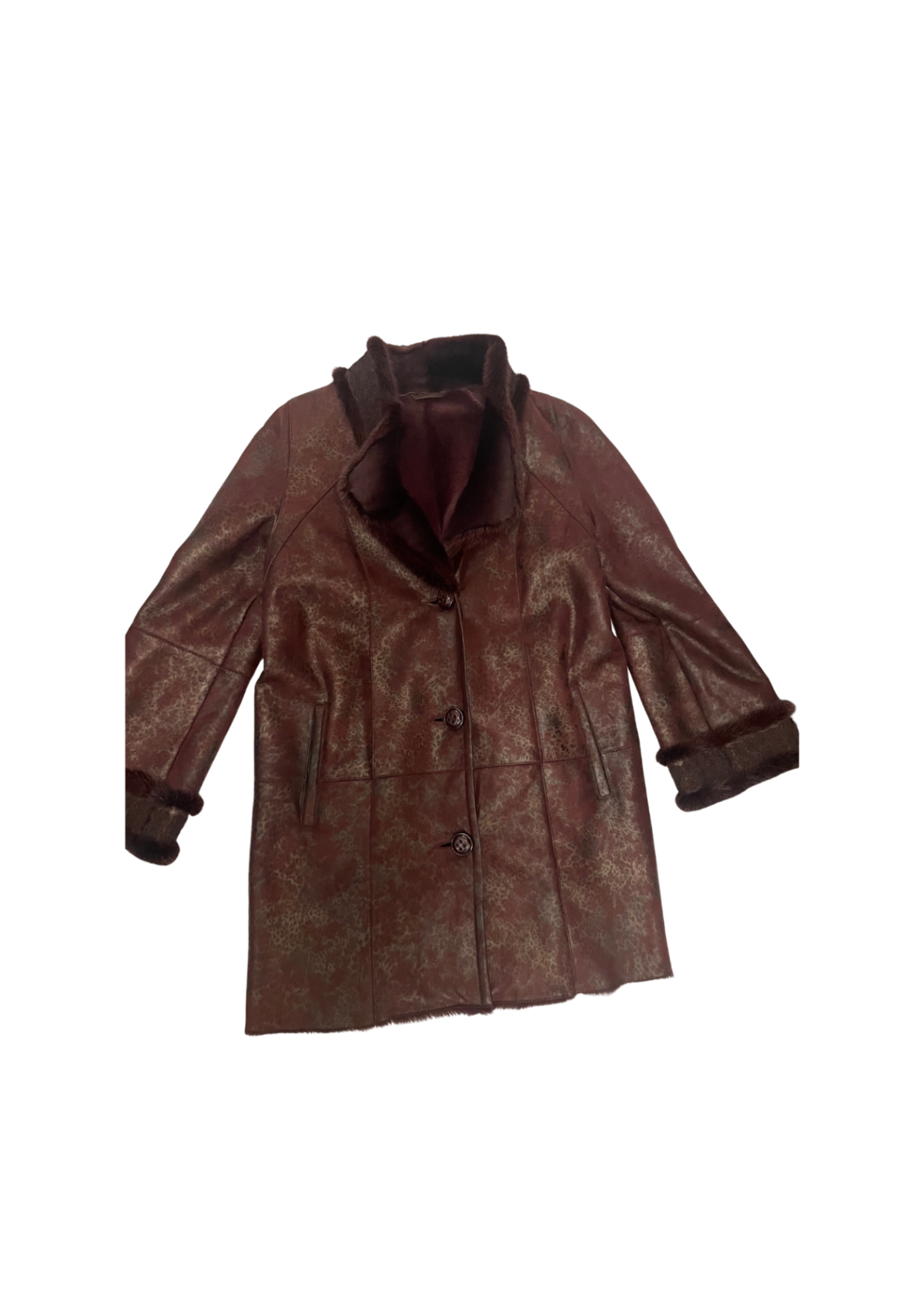 Vintage Burgundy Shearling Coat L